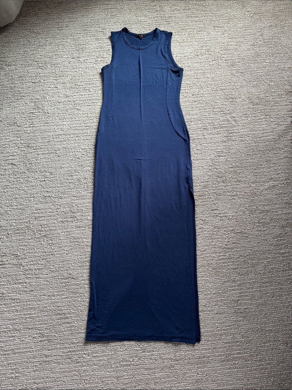 Blue Sleeveless Bodycon Maxi Dress with Slit Scoop Neck Form Fitting